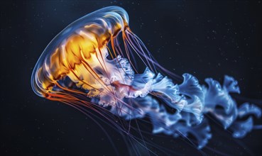 Grand jellyfish gliding, nature background AI generated