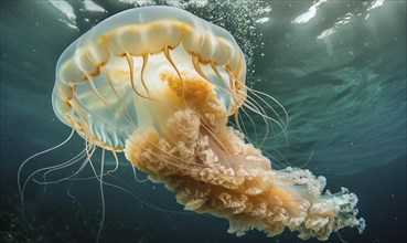 Grand jellyfish gliding, nature background AI generated