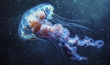 Grand jellyfish gliding, nature background AI generated