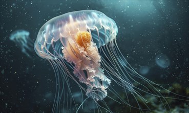 Behemoth jellyfish pulsating, nature background AI generated