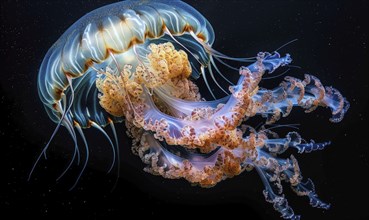 Behemoth jellyfish in habitat, sea life background AI generated