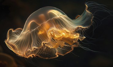 Behemoth jellyfish in habitat, sea life background AI generated