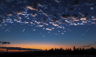 Night sky with wispy clouds and a crescent moon AI generated