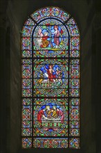 Romanesque stained glass window of the nave, Romanesque-Gothic Saint-Julien du Mans Cathedral, Le