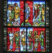 Romanesque stained glass window of the nave, motif of the Assumption, oldest preserved stained