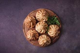 Deep-fried khinkali, khinkali with meat, traditional Georgian dish, no people