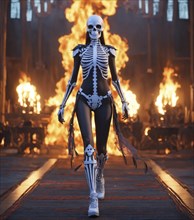 Beautiful young woman in skeleton costume posing. ai generative, AI generated