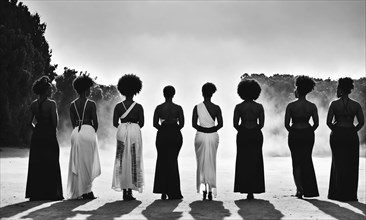 Group of african american women posing in studio. Fashion shot. ai generative, AI generated