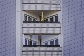 A parasol on a balcony of a block of flats, taken in Berlin, 07/08/2024