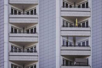 A parasol on a balcony of a block of flats, taken in Berlin, 07/08/2024