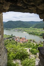 View from Dürnstein castle in spring, Dürnstein, Danubia river, Wachau, Austria, Europe