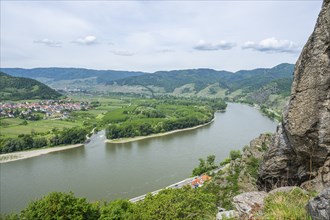 View from Dürnstein castle in spring, Dürnstein, Danubia river, Wachau, Austria, Europe