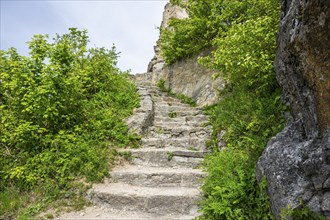 Stairs at Dürnstein castle in spring, Austria, Europe