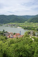 View from Dürnstein castle in spring, Dürnstein, Danubia river, Wachau, Austria, Europe