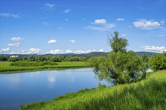 Landscape of Danubia river with reflection of the landscape and Clouds, Castle of Wörth an der