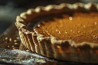 Close up of crust of pumpkin pie. Generative Ai, AI generated