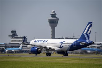 Aegean Airbus A320-271N, aircraft at Amsterdam Schiphol Airport, shortly in front of take-off on