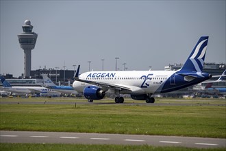 Aegean Airbus A320-271N, aircraft at Amsterdam Schiphol Airport, shortly in front of take-off on