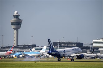 Aegean Airbus A320-271N, aircraft landing at Amsterdam Schiphol Airport, Buitenveldertbaan, 09/27,