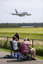 Amsterdam Schiphol Airport, planespotters, aircraft enthusiasts, at the Buitenveldertbaan, watch