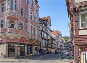 Lange Strasse, a pedestrianised street in the historic old town of Hannoversch Münden. Hann.