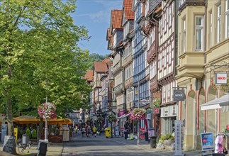 Lange Strasse, a pedestrianised street in the historic old town of Hannoversch Münden. Hann.