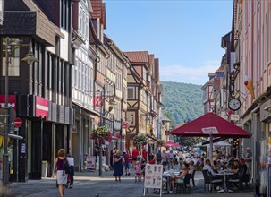 Lange Strasse, a pedestrianised street in the historic old town of Hannoversch Münden. Hann.