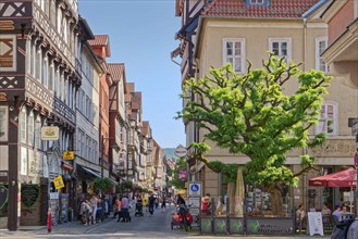 Lange Strasse, a pedestrianised street in the historic old town of Hannoversch Münden. Hann.