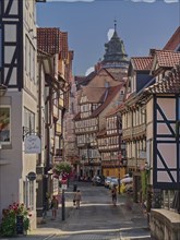 Lange Strasse, a pedestrianised street in the historic old town of Hannoversch Münden. Hann.