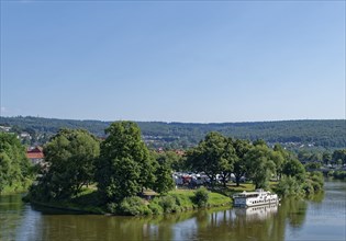 Confluence of the Werra on the left and the Fulda on the right in front of the island of Tanzwerder