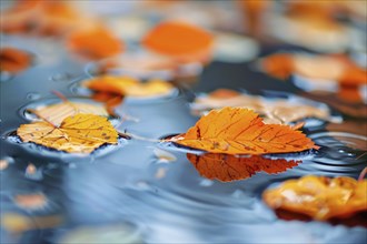 Atumn leaves floating on water surface. Generative AI, AI generated