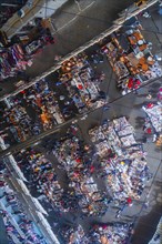 Reflection of the flea market in the modern roof construction of the Mercat dels Encants in