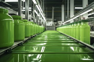 Close up view in green factory symbolizing green washing concept, AI generated