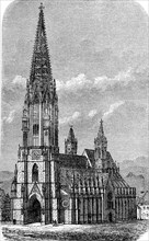 The Minster in Freiburg in Baden-Württemberg, Germany, in 1880, Historical, digital reproduction of