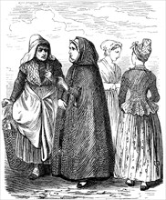 National traditional costume in Flanders, Belgium, in 1880, Historical, digital reproduction of an