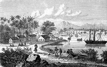 The town of Pointe a Pitre, Pointe-a-Pitre, on the island of Guadeloupe, Lesser Antilles, in 1878,