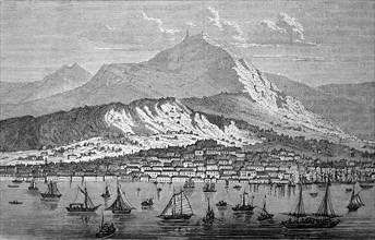 Victoria, the capital of Hong Kong, in 1880, Historical, digital reproduction of an original from