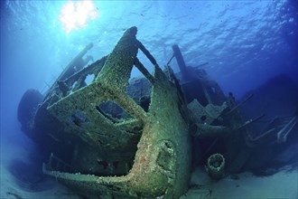 Broken wreck from 1972 sunken sunken ship freighter rusting shipwreck Elviscot lies on starboard