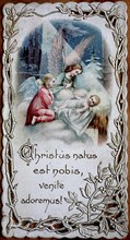 Christmas picture of the Christ Child and angel, Austria, 1900, historical, digital reproduction of