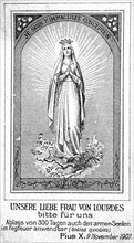 Indulgence picture with the image of Our Lady of Lordes, applicable for 300 days, 1895, Historical,