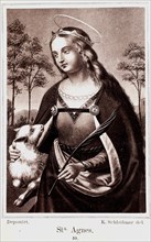 Saint's picture with St Agnes and the Lamb, Austria, 1900, Historical, digital reproduction of an