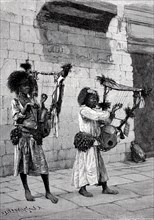 Beggar musicians in Cairo, Egypt, in 1894, Historical, digital reproduction of an original from the