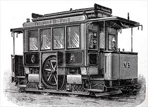 Carriage of the Dessau gas railway, tram with gas traction, at the opening in 1894, Dessau,