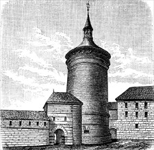 Wall tower in Nuremberg, Bavaria, Germany, end of the 15th century, illustration from 1890,