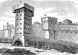 The walls of Massilia, Marseille, France during the siege by the Romans in 49 BC, Illustration from