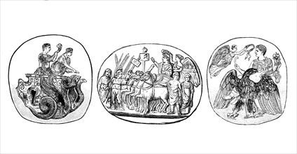 Gems, seal stones, here with depiction of the triumphal procession of Constantine, Claudius and