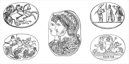 Gems, seal stones, here with depiction of Diana, Bens, Victoria, Poseidon and Cameo Gonzaga,