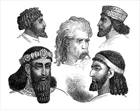 Hair costumes of the Numidians, Assyrians, Gauls, Persians and Hebrews, illustration from 1880,