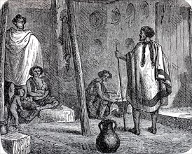 Interior of a residential hut in Abyssinia, now Ethiopia, in 1880, historical, digital reproduction