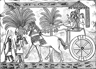 King returning home victorious, Assyria, Assyrian Empire, ca. 800 BC, Illustration from 1890,